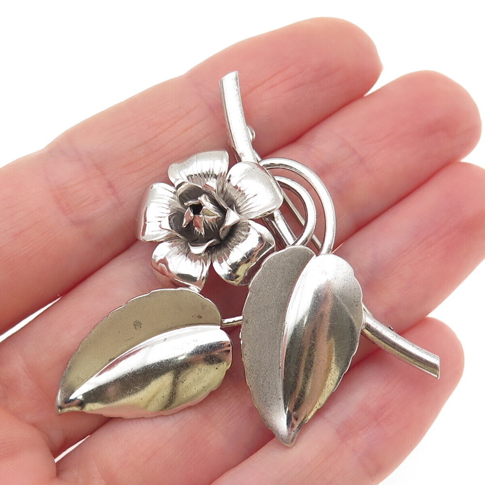 FORSTNER 925 Sterling Silver Vintage Rose Flower Pin Brooch